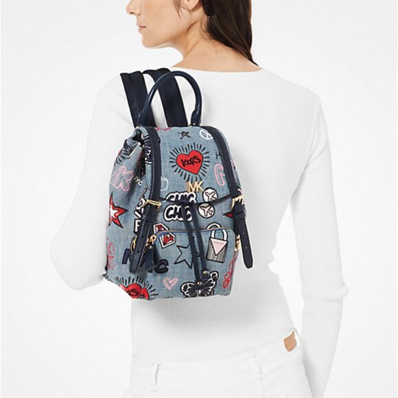 MICHAEL Michael Kors Beacon Small Embroidered Denim Backpack - Picture 4 of 11